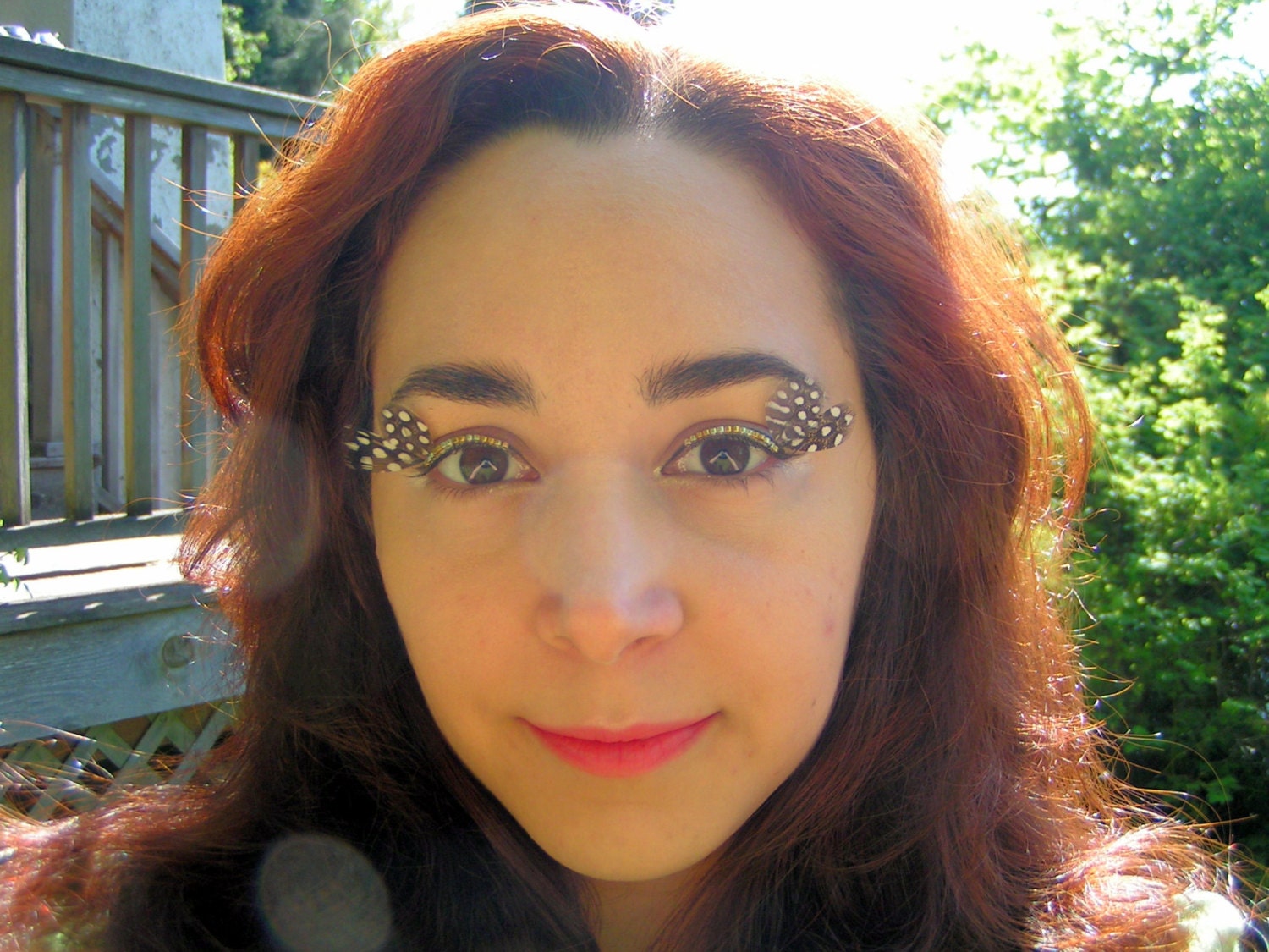 24k Gold Plated Eyelash Jewelry with spotted feathers
