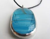 Turquoise Fused OOAK Glass Pendant Necklace, Mardi Gras, Blue Fused Glass Jewelry, Art Glass, Handmade Jewellery