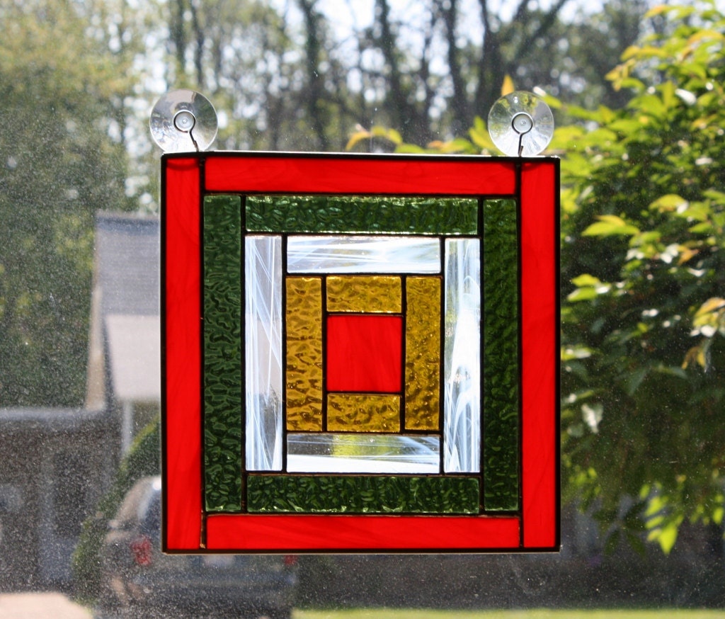 Stained Glass Log Cabin Quilt Panel Handmade