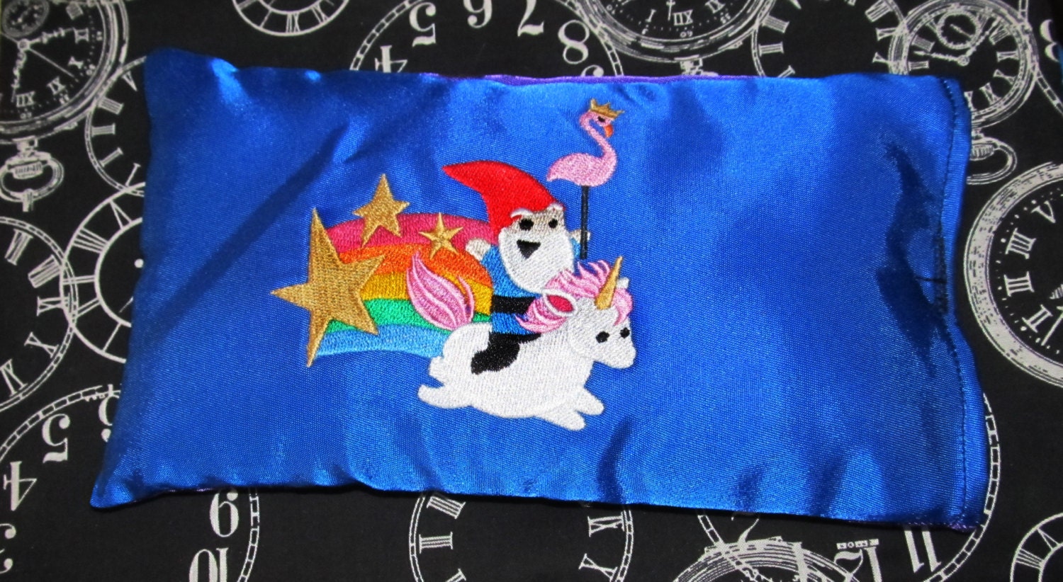 Soothing Lavender Eye Pillow with cute Gnome and Unicorn Embroidery