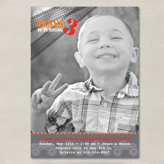 Monster Truck Custom Photo Birthday Invitation (Digital or Printed)