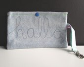 hallo - handstitched wool pouch with string and waxed cotton lining