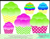 Chevron Cupcake Clipart polka dot Cupcake clip art Birthday Party ClipArt Digital Printable party Decoration  Instant Rainbow cupcakes