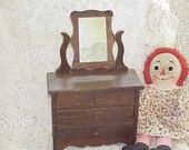 Vintage Furniture Handmade Wood Childs Doll Dresser with Swivel Mirror