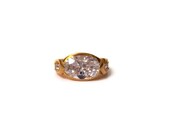 Vintage Cubic Zirconia Ring, 14K Gold Electroplated Ring, Yellow Gold Ring, NEAR MINT Condition, Size 7