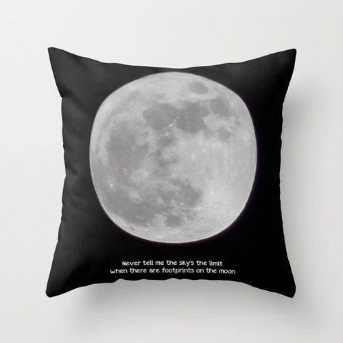 Throw Pillow Cover The Moon photography and typography black and white