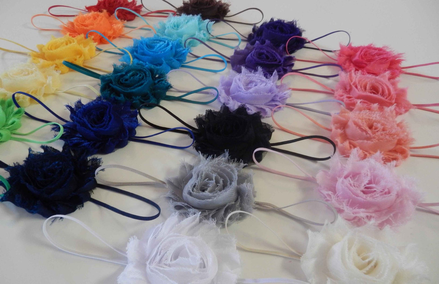 You Pick 5 - Shabby Chic Rose Headband or Clip Set - 54 colors and prints - Infant Headband - Newborn Headband - Children's Headband
