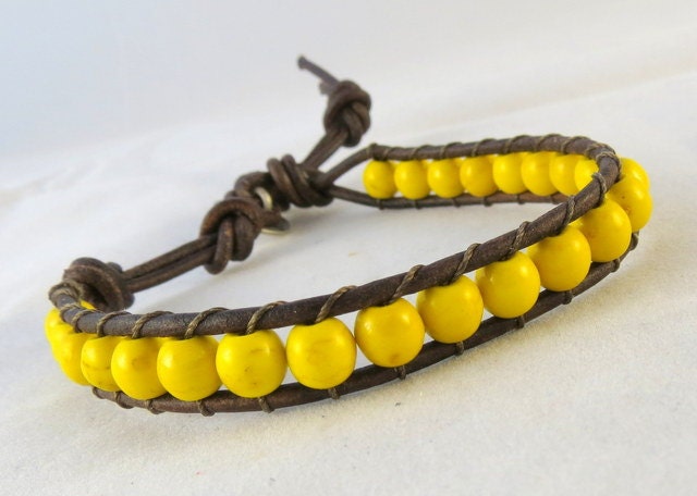 Lemon Yellow Single Leather Wrap Bracelet
