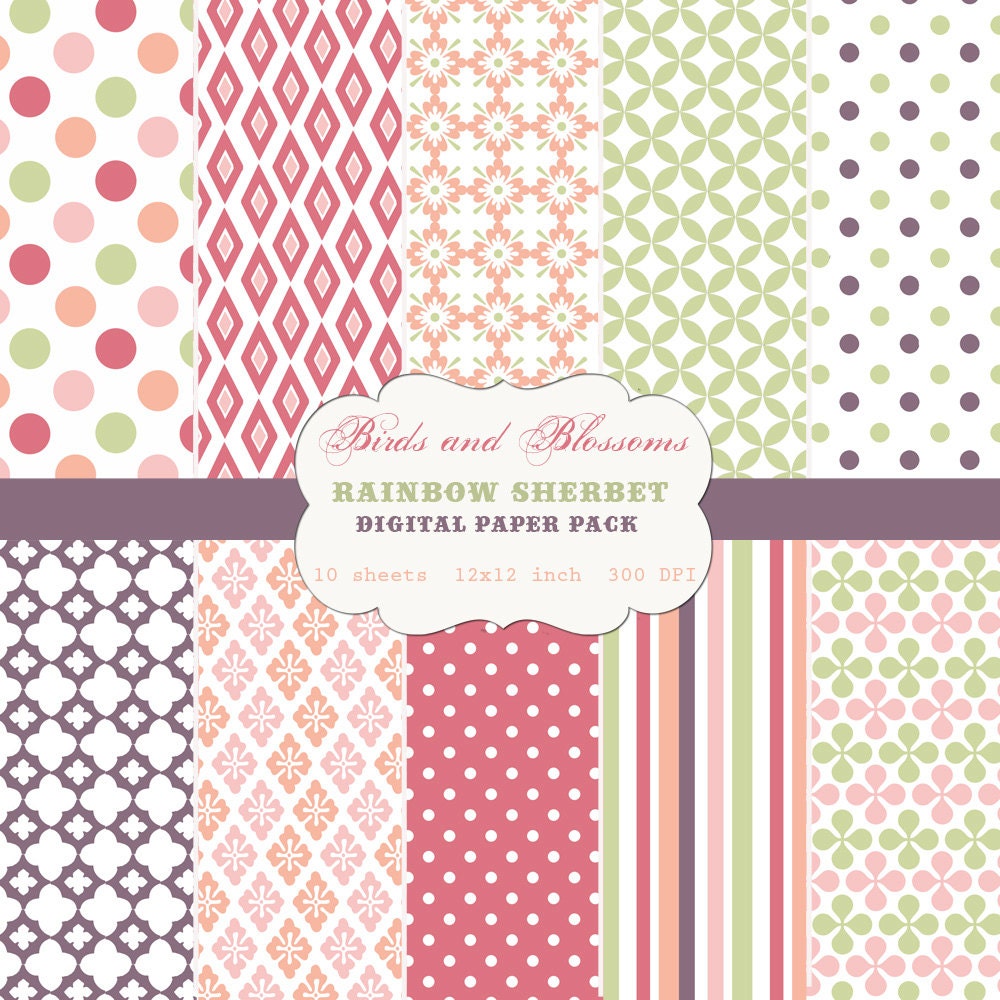 Rainbow Sherbet Digital Scrapbook Paper Pack for Personal or Commercial Use