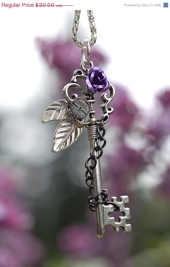 SALE - Purple Winter Rose Key Necklace