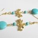 Turquoise earrings, jewelry, dangle earrings, drop earrings, gift for her, blue, long, bow earrings, gold plated, romantic jewelry