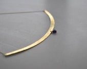 Long Hammered Golden Bar Amethyst Necklace
