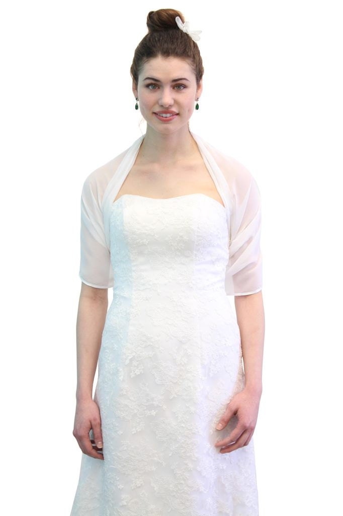Silk Feel Chiffon Ribbon Trim Bridal Wrap Wedding Stole - Ivory 7139CH