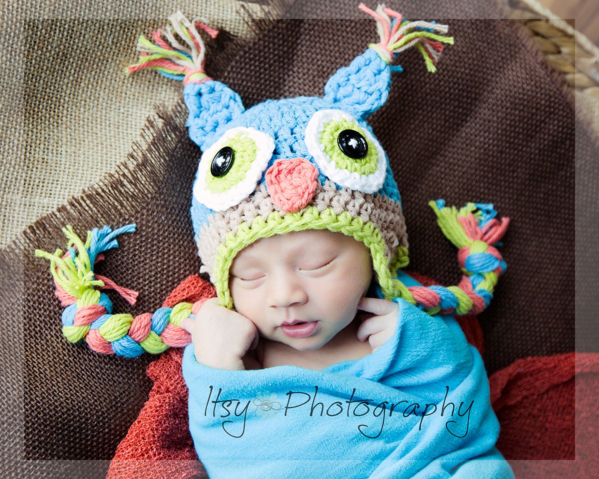 Owl Hat Crochet Owl Hat Photography Props  Newborn to Toddler sizing