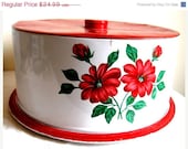 sToReWiDe sale Vintage Mid Century Cake Server - Tin Covered Cake Plate - Red White