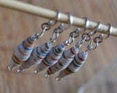 White with Rainbow Accents Paper Bead Stitch Markers, Set of Five (5)