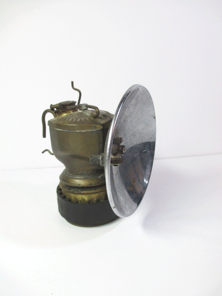 Antique Coal Miners Carbide Brass Light, Lamp, Lantern - Portable - Early 1900s - Made by Justrite in USA