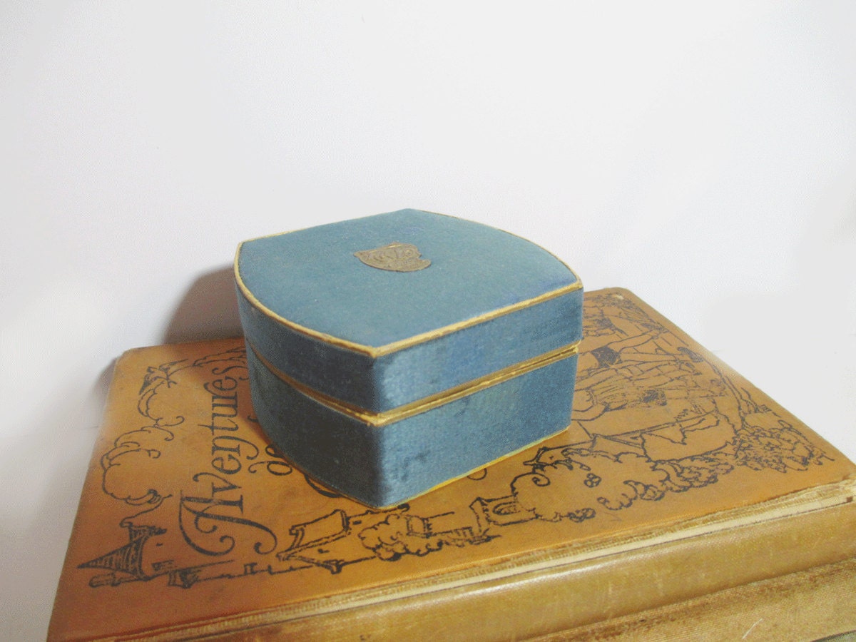 Vintage Blue Silk Ra-Lo Powder Box - Elmo Philadelphia PA - Boudoir Collectible - Vanity Box