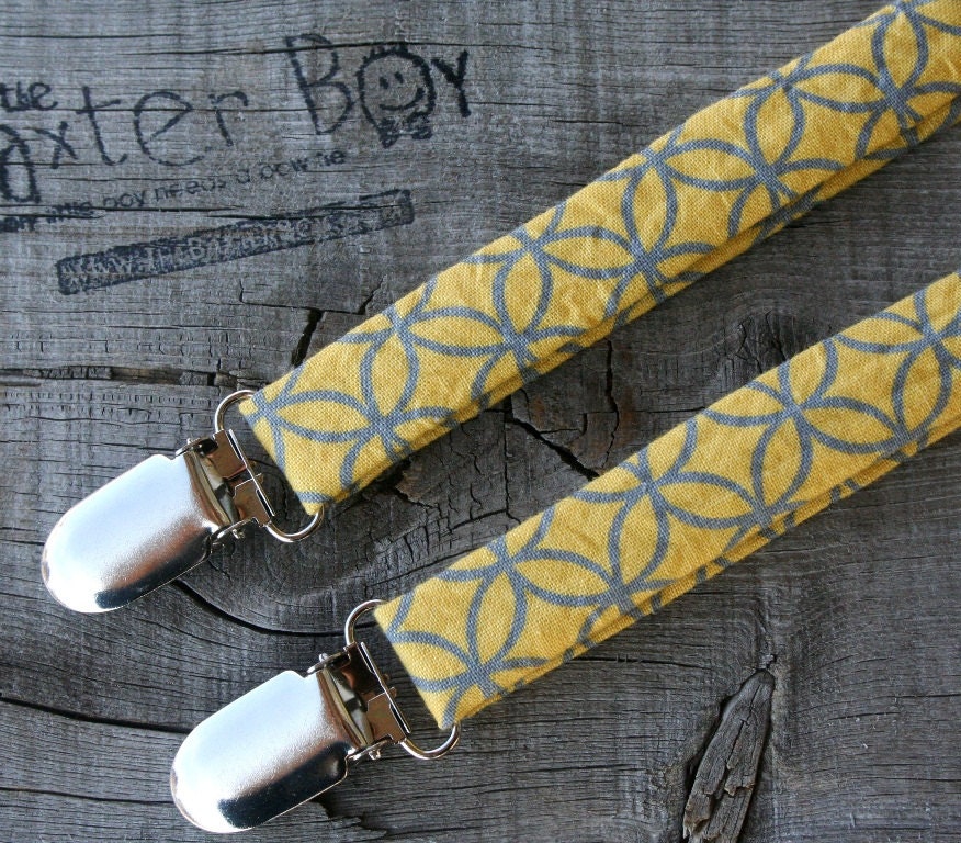 Yellow and Grey circle tile little boy suspenders - ring bearer, photo prop, wedding