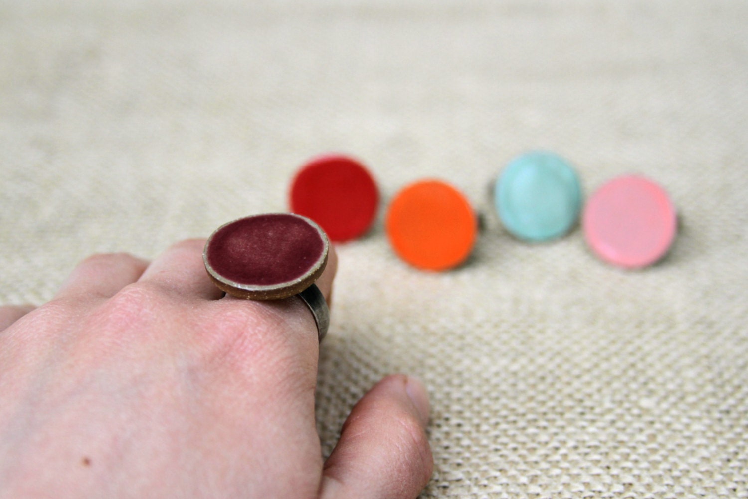 Round Adjustable Pottery Ring- Purple Orchid