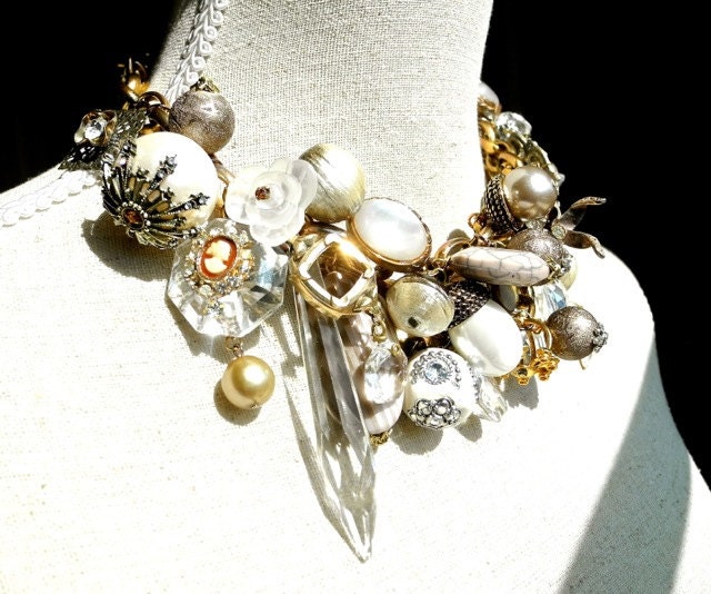 Statement Necklace, Pearls, Vintage Repurposed Jewelry by Dabchick Vintage Gems on Etsy