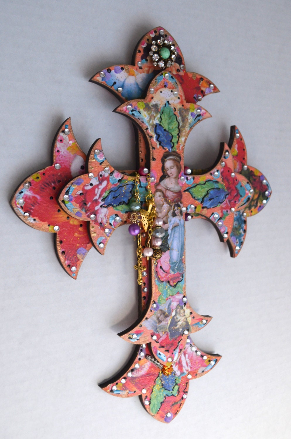 Virgen de Guadalupe Wooden Cross Religious Mexican Art  Milagro Crucifix