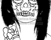 Digital Download Print Your Own Coloring Book Outline Page - Dia De Los Muertos Woman by Carissa Rose