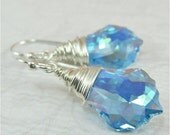 15% OFF Aquamarine AB Baroque Crystal Wire Wrapped Silver Earrings