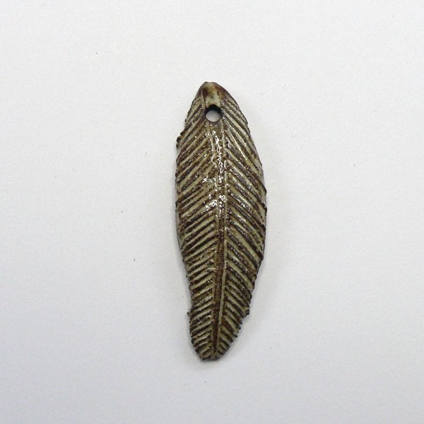 Handmade ceramic feather pendant