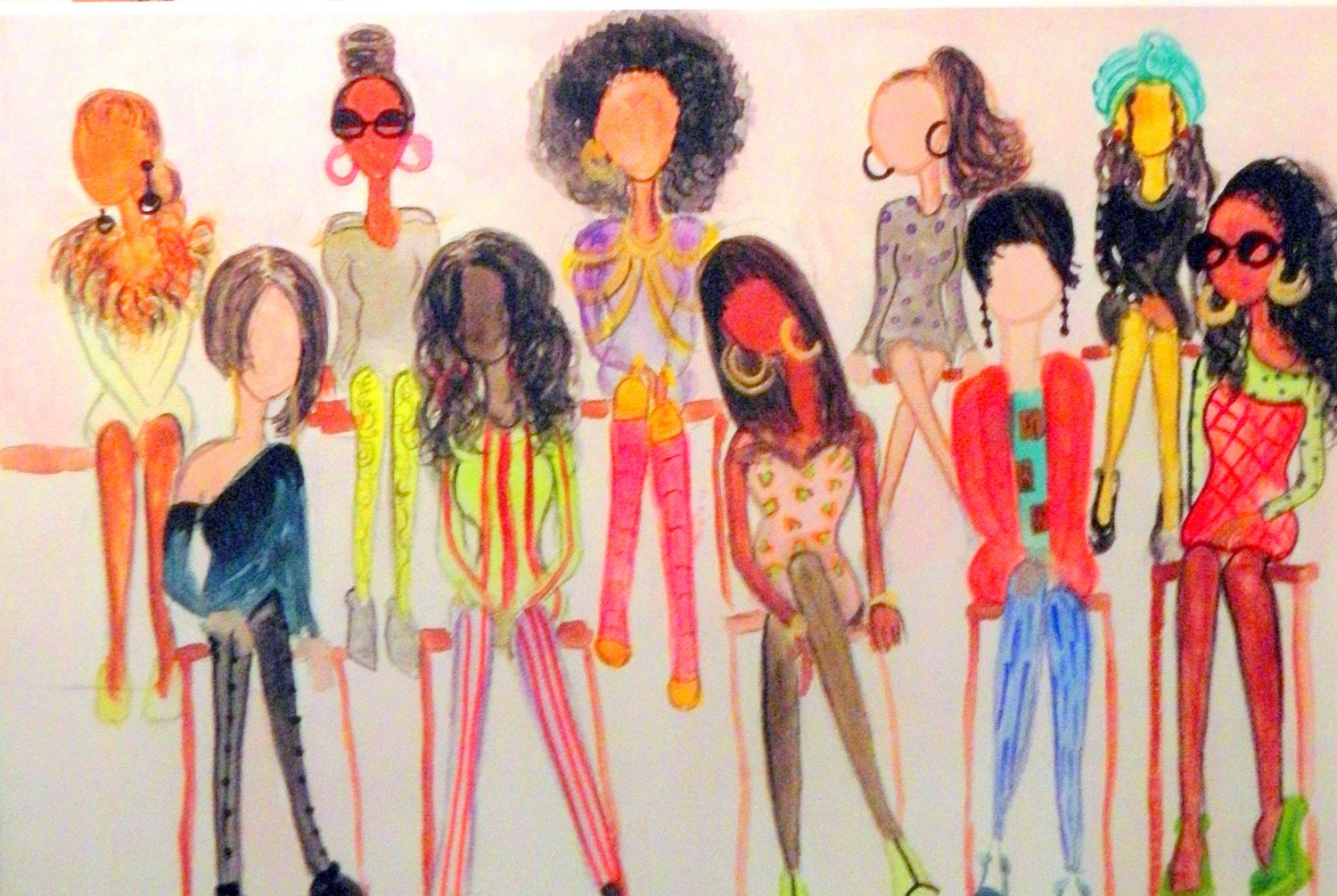 Fashion Art Print, Watercolor Art Painting, Runway Watchers