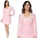 60s Mini Dress Pastel Pink Crochet Cream Lace 1960s Hippie Babydoll Empire Waist Long Sleeve / Size S Small