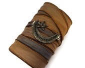 Silk Wrap Bracelet with Moon and Star,  yoga jewelry, silk ribbon bracelet, wrap bracelet, yoga bracelet