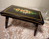 Vintage Hand Painted Wood Footstool or Bench