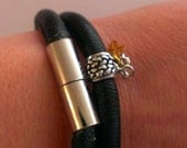 Black Nappa Leather Double Wrap Bracelet with Gold and Silver Cross Charms