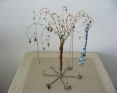wire tree jewelry organizer,jewelry stand,jewelry display. silver,brown and orange
