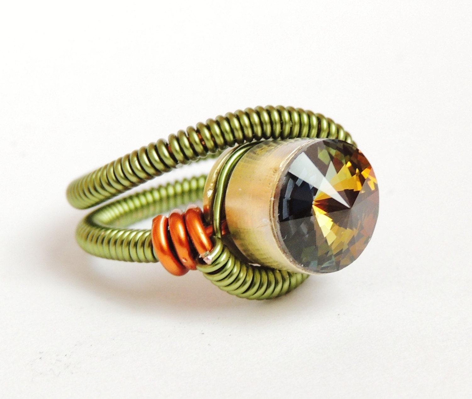 Bullet Casing ring - steampunk jewelry -  cathedral  swarovski crystal - steampunk ring by Dereck Maltez