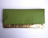 Multi style leather clutch bag in metallic gold and spring green
