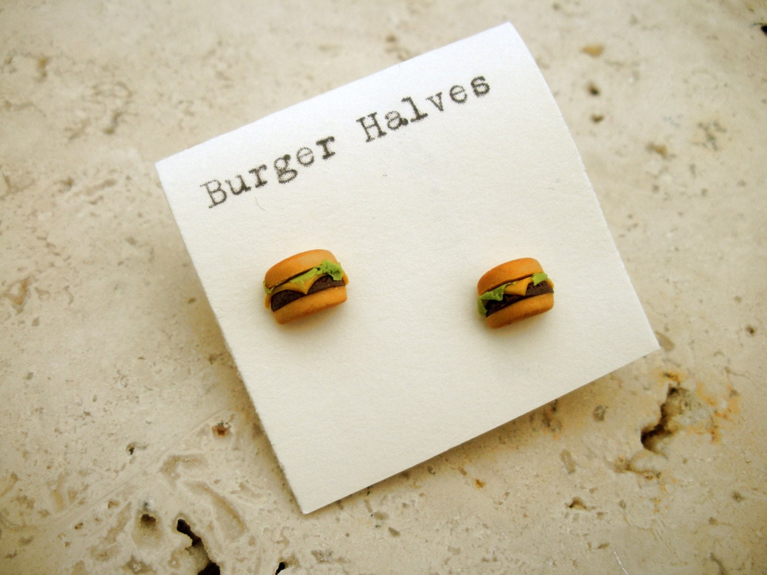 Miniature BURGER HALVES post/stud style EARRINGS