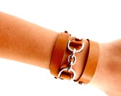 Leather Wrap Bracelet THE HALEY In Camel and Silver