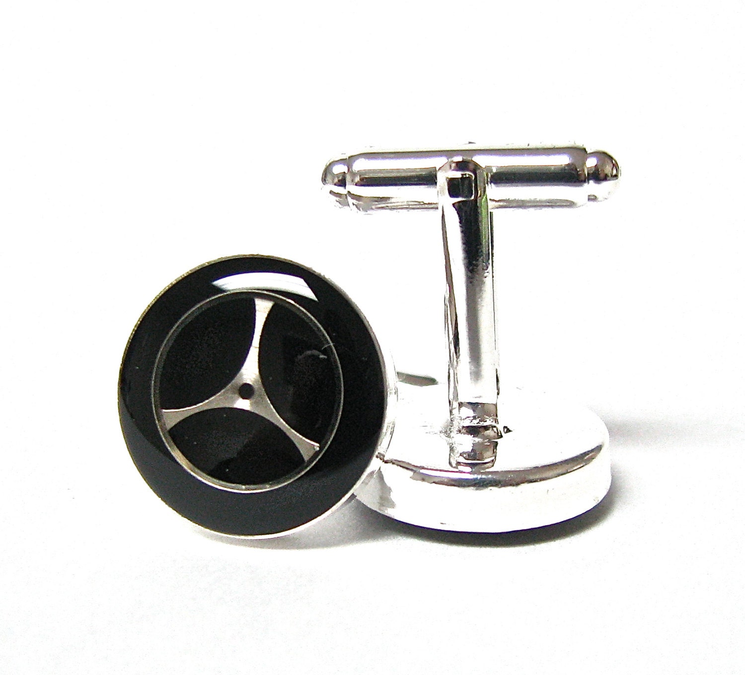 Steampunk Cufflinks Gears with Black Inlay- by Mechanique