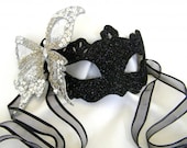 Luxury Silver Butterfly Black Venetian Masquerade Mask  Masked Ball Party Prom Mask - FREE WORLDWIDE SHIPPING