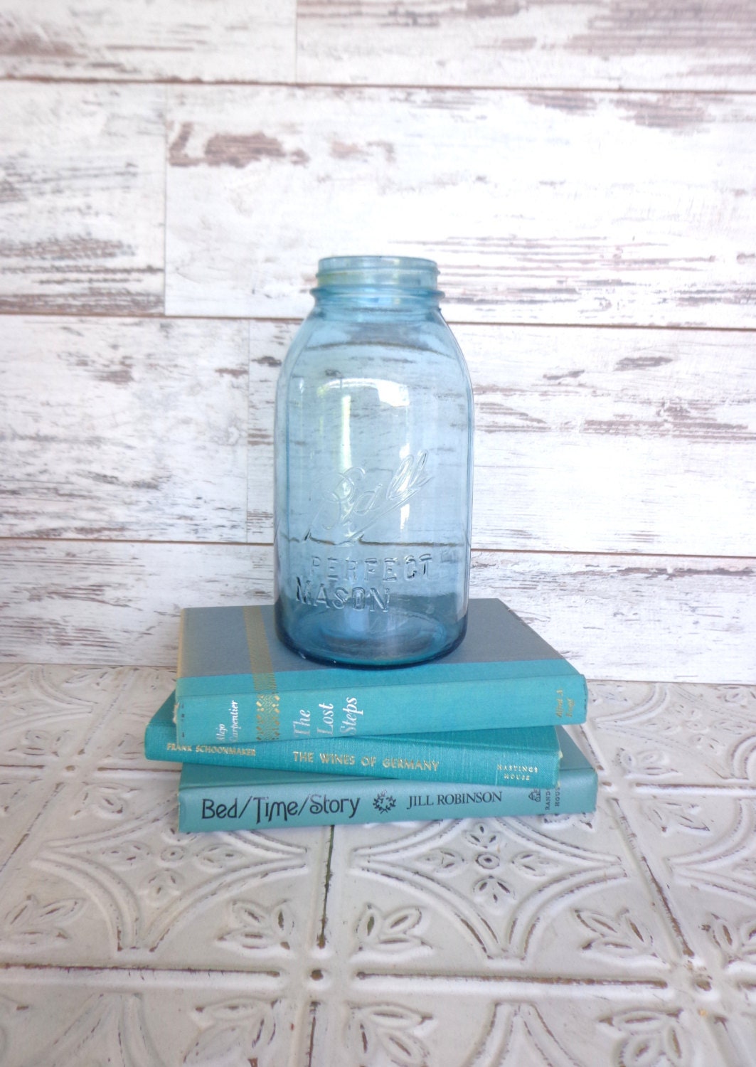 Aqua Ball Jar Perfect Mason Blue Vintage 2 Quart 9 inches tall for Wedding decor, Vase