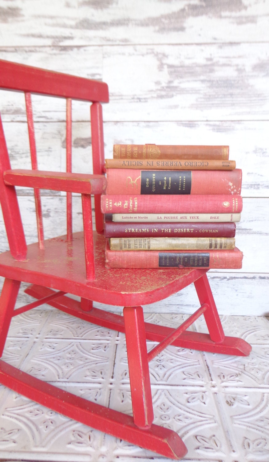Small Red Books by Color Bundle vintage Decorative Books Instant Library Collection Photography Props