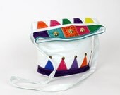 studded leather bucket bag / colorful patchwork white leather hobo