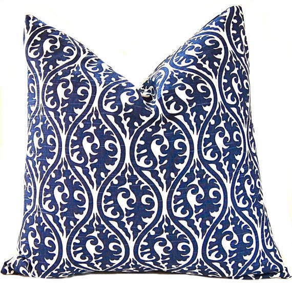 MEMORIAL DAY SALE Decorative Pillows Premier Prints Navy Blue Pillow Cushion Covers 20 x 20 Inches - Navy on White