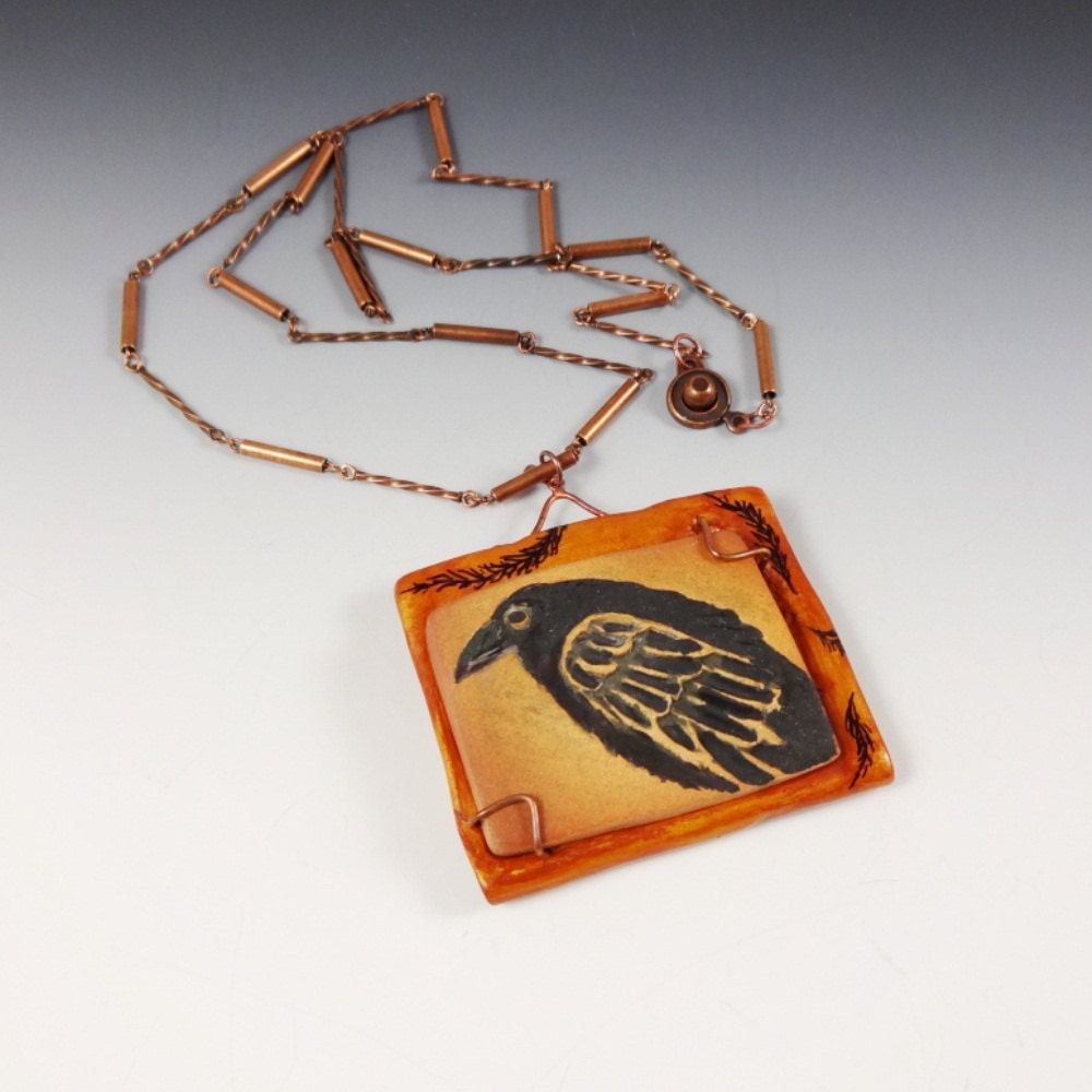 Earth Day Raven Pendant Reclaimed Repurposed Materials