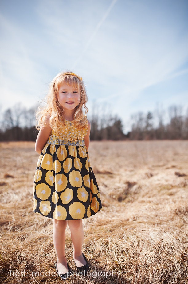 Mustard Yellow and Gray Bib Front Dress for Spring/Summer