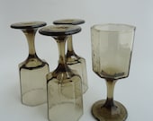1980s Vintage Libbey Tawny Facet Wine Goblets, Set of 4