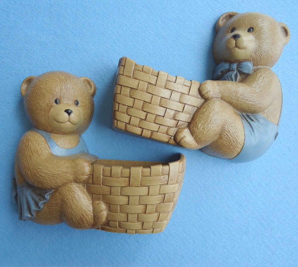 1980s Burwood Bear Wall Pockets, 2947, Nursery Home Decor