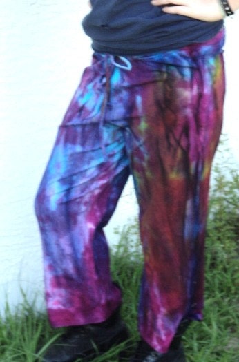 Purple & Teal Cotton Drawstring Pants